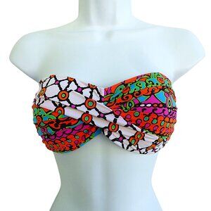 Trina Turk Size 8 Venice Beach Bandeau Bikini Top Tie Back Molded Cups Adj Fit